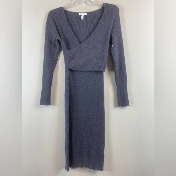 Leith Gray Knit Surplice Top Dress Sz XXS - Picture 6 of 12